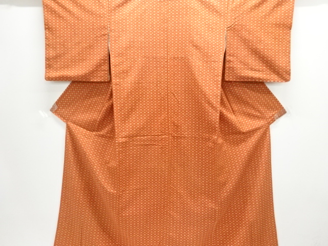 JAPANESE KIMONO / ANTIQUE KIMONO / SILK / TSUMUGI / WOVEN FLOWER RHOMBUS